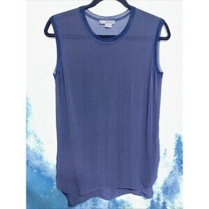 Vince Silk Sheer Chiffon Sleeveless Split Hem Tunic Blouse Navy Blue Size S